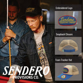Sendero Provisions Co. Country Store Adjustable Snapback Hat with Woven Label Patch (White/Blue) - One Size